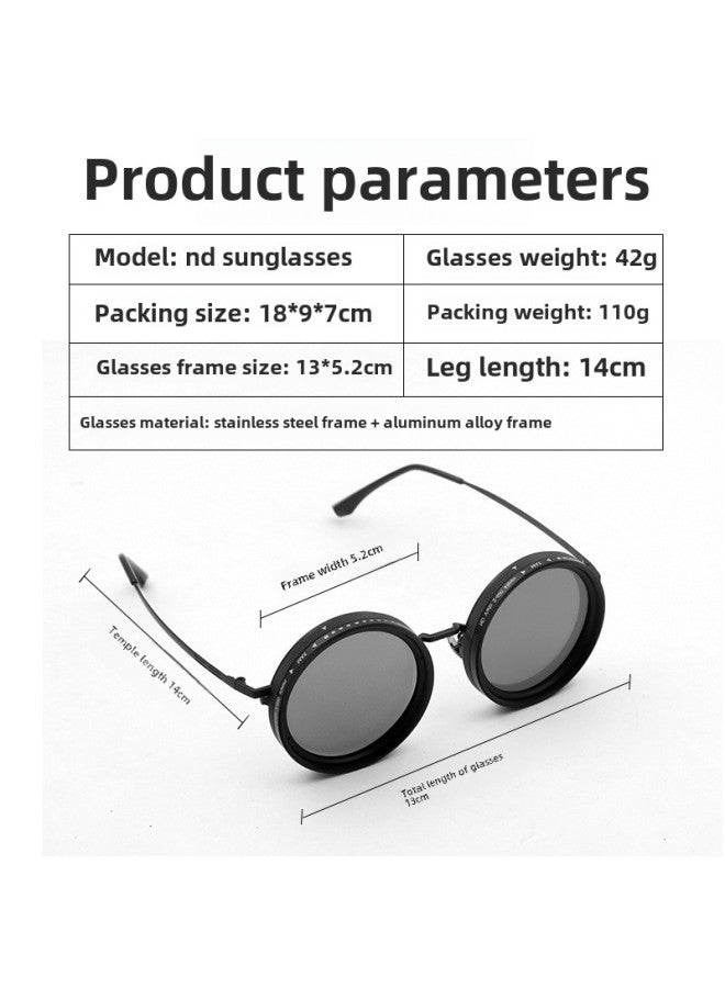 ND9 Adjustable Dimming Glasses UV-resistant Personalized Polarized Sunglasses ND2-400 Fishing Retro Sunglasses Adjustable-Color:Gold Black Leg Model 49mm