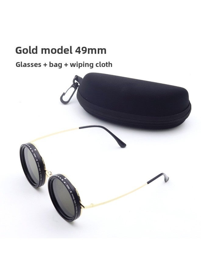 ND9 Adjustable Dimming Glasses UV-resistant Personalized Polarized Sunglasses ND2-400 Fishing Retro Sunglasses Adjustable-Color:Gold Black Leg Model 49mm