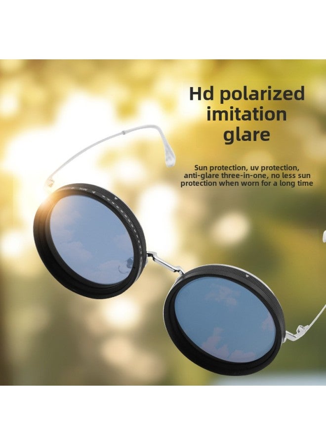 ND9 Adjustable Dimming Glasses UV-resistant Personalized Polarized Sunglasses ND2-400 Fishing Retro Sunglasses Adjustable-Color:Gold Black Leg Model 49mm