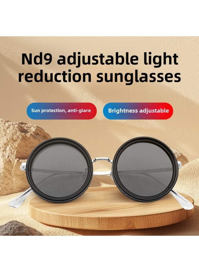 ND9 Adjustable Dimming Glasses UV-resistant Personalized Polarized Sunglasses ND2-400 Fishing Retro Sunglasses Adjustable-Color:Gold Black Leg Model 49mm
