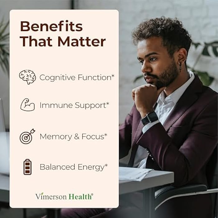 Vimerson Health Lions Mane Supplement Capsules – Mushroom Powder Blend with Lions Mane Powder, Turkey Tail, Shiitake Mushrooms & More – Focus & Energy Supplements for Mood & Immune Support. Non-GMO. 60 Vegan Capsules - Image 2