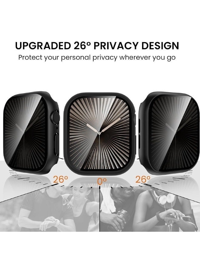 Compatible for Apple Watch Series 10 46mm Hard Case with Privacy Tempered Glass Screen Protector, Unique Design Hard PC Waterproof Case Cover, Bumper Full Coverage Accessories for iWatch 10 46mm, Black - Image 3