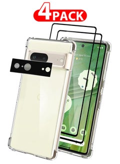 CATANES 4 Packs For Google Pixel 7 TPU Case and 2 Screen Protectors and Camera Lens Protector Clear Anti-Yellowing Transparent Shockproof Protective Phone Case Scratch Resistant Reinforced Corners Cover  - Image 1