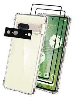 CATANES 4 Packs For Google Pixel 7 TPU Case and 2 Screen Protectors and Camera Lens Protector Clear Anti-Yellowing Transparent Shockproof Protective Phone Case Scratch Resistant Reinforced Corners Cover  - Image 2