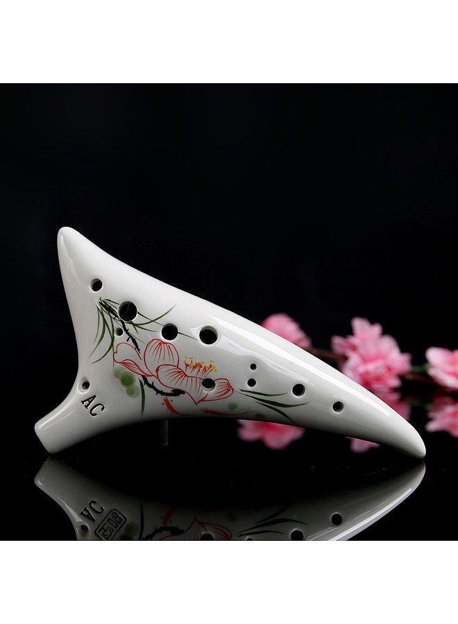 Generic 12 Holes Warped-Tail Ceramic Ocarina Alto C Hand Painted Musical Instrument With Lanyard Music Score Protective Bag For Music Lover And Learner - Image 5