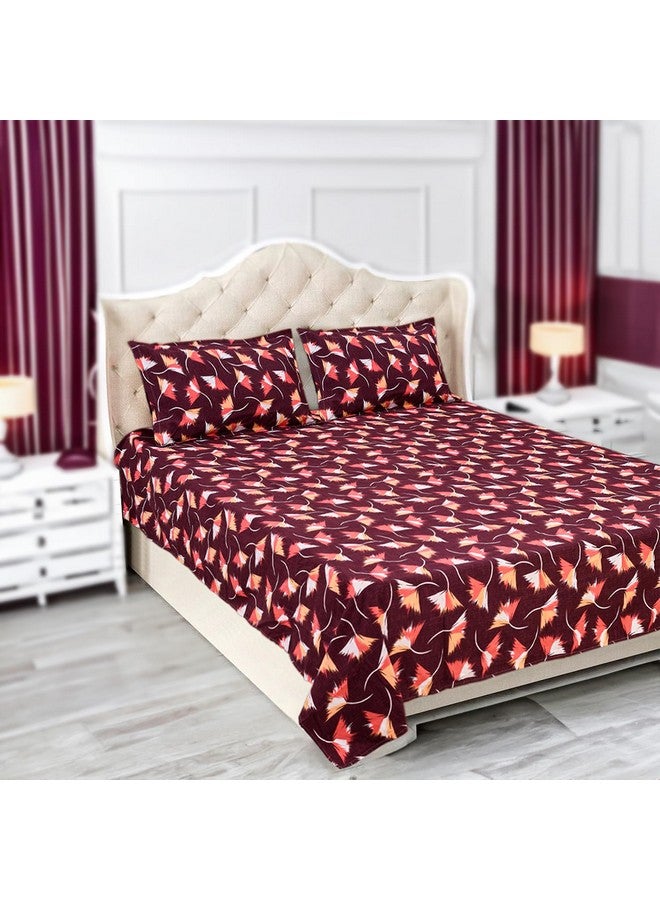 Status Contract Spring Summer Collection-2024 Cotton Rich Double Bedsheet with 2 Pillow Covers for Bed Room, Home, Hotel-120 GSM (Maroon), 120 Tc - Image 1