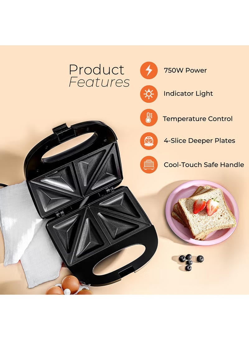جيباس Portable Powerful 2 Slice Sandwich Maker/Grill Maker With Non Stick Plates 700 W GSM6002 Black/Silver - Image 3