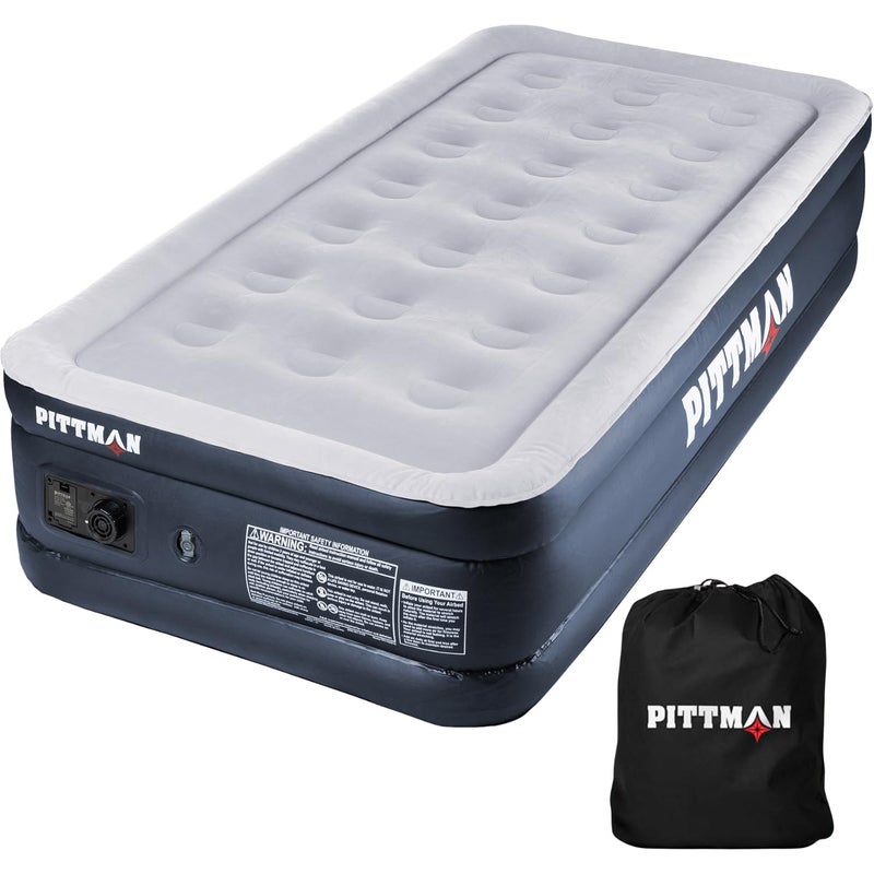 Pittman Outdoors Pittman  Air Mattress Twin with Built in Pump  Black 18 Double High Twin Air Mattress with Built in Pump That Inflates  Deflates  Blow Up Mattress is Ideal for Guests or Camping