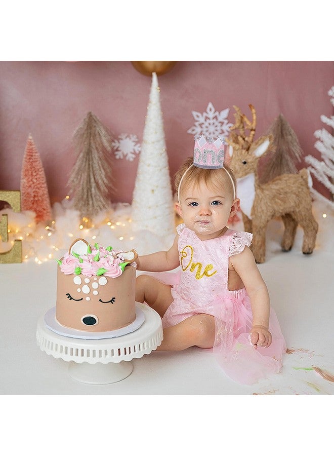 Agkvw Winter Onederland 1St Birthday Crown Snowflake Birthday Crown For Baby Girls Pink And Silver Glitter Birthday Hat Winter Onederland Decorations Girl - Image 2