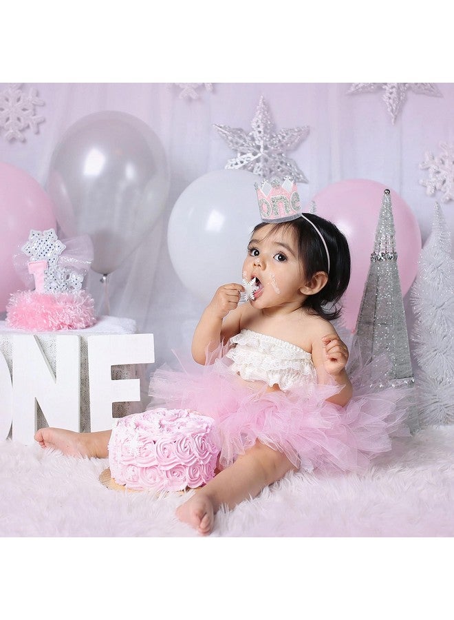 Agkvw Winter Onederland 1St Birthday Crown Snowflake Birthday Crown For Baby Girls Pink And Silver Glitter Birthday Hat Winter Onederland Decorations Girl - Image 4