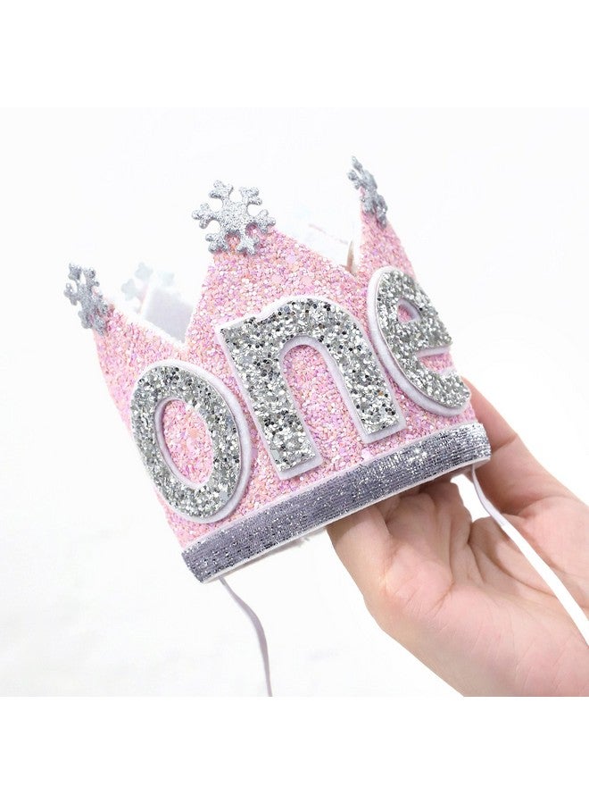 Agkvw Winter Onederland 1St Birthday Crown Snowflake Birthday Crown For Baby Girls Pink And Silver Glitter Birthday Hat Winter Onederland Decorations Girl - Image 3