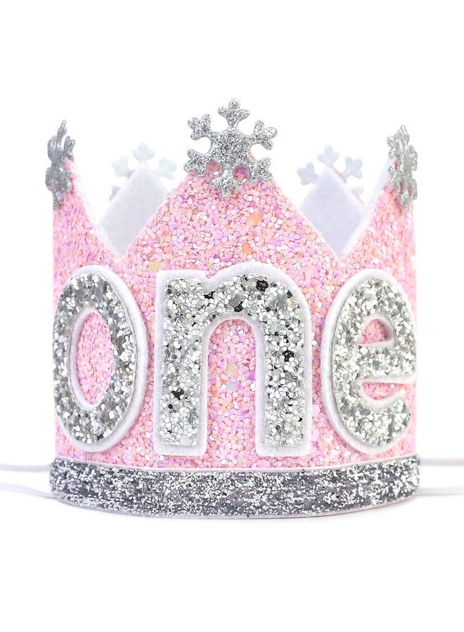 Agkvw Winter Onederland 1St Birthday Crown Snowflake Birthday Crown For Baby Girls Pink And Silver Glitter Birthday Hat Winter Onederland Decorations Girl - Image 1