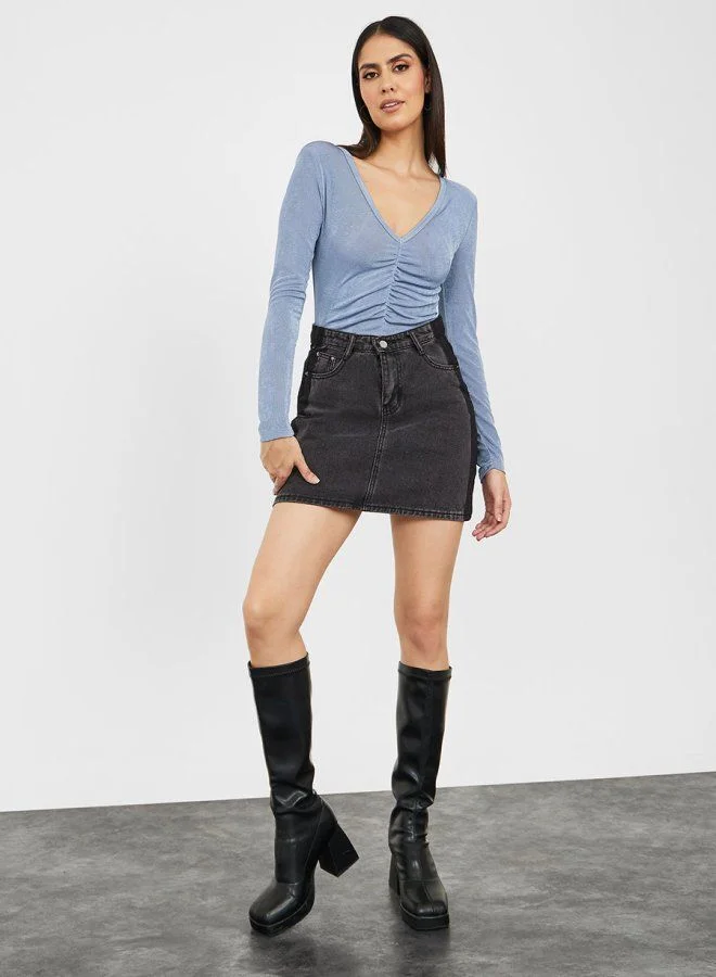 ستايلي Long Sleeves Knit Fitted Bodysuit with Soft Pad Shoulder