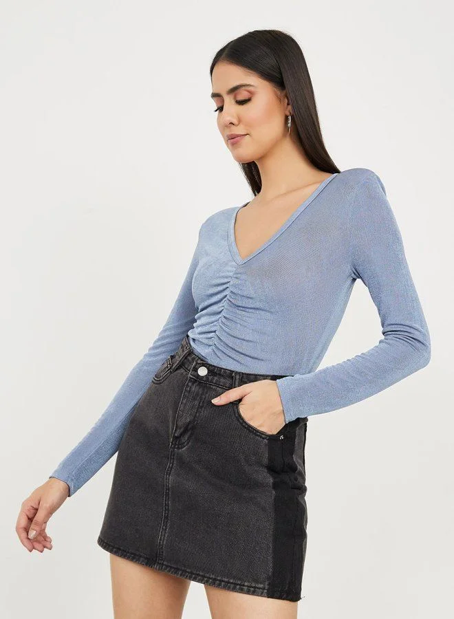 ستايلي Long Sleeves Knit Fitted Bodysuit with Soft Pad Shoulder