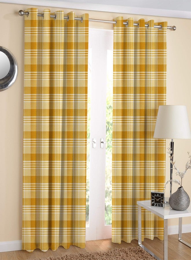 AIRWILL Yellow Checkered Pattern Cotton Window Curtains 4X5Ft Pack of 2 Pieces, Opaque, Grommet Curtains - Image 1