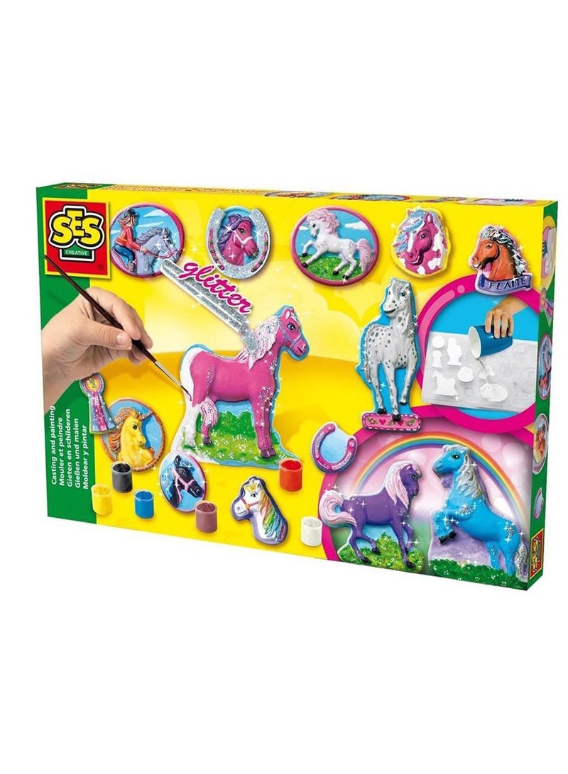 SES Creative -  Fantasy Casting & Painting Kit,Fantasy Horses Thyme,3D Design, Arts & Crafts Set, Age 5Years+, Multi Color, Arts & Crafts Supplies, 01155