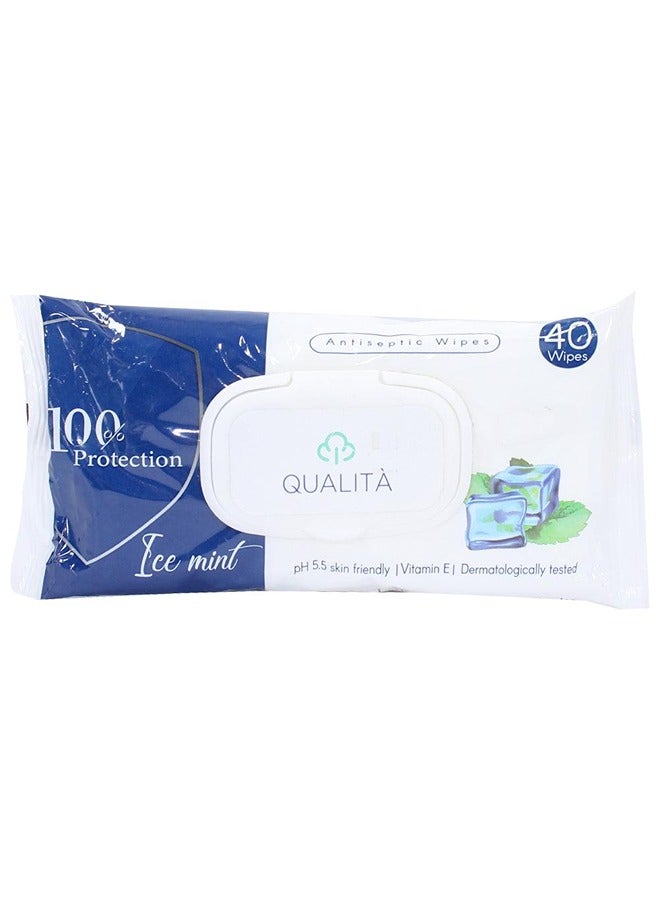 QUALITA Wet Wipes 40Pcs With Antibacterial Ice Mint smell - Image 1