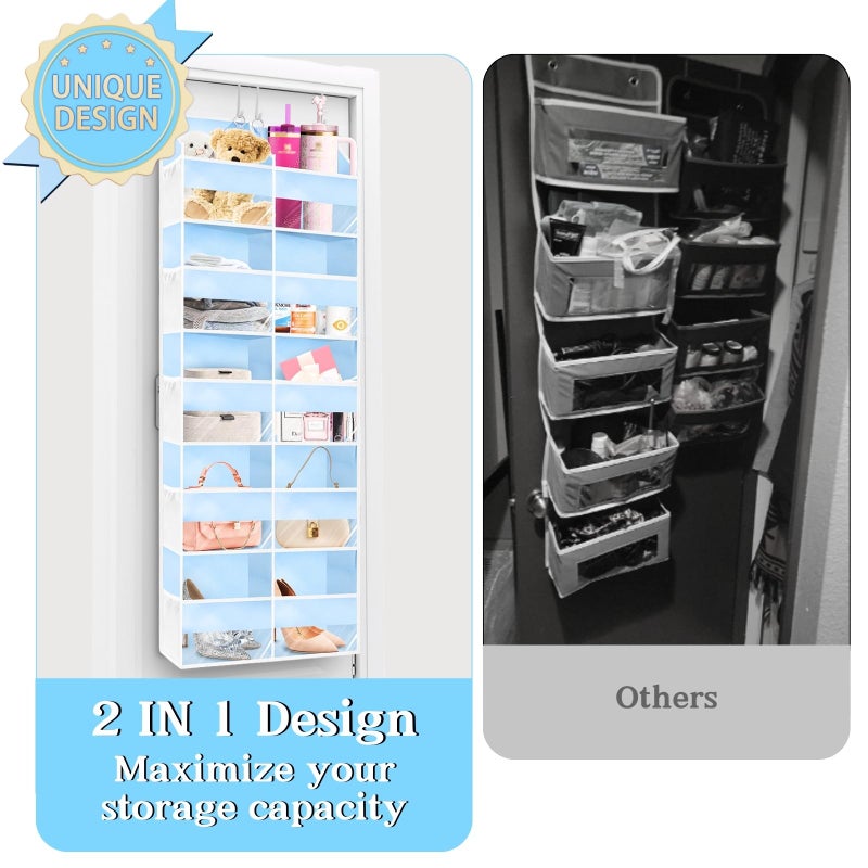 Ofiray-home Blue Over the Door Organizer 5 Tiers, Extra Large Behind Door Storage of 10 Compartments, 80 lbs Weight Capacity Hanging Storage Organizer with Clear Window Kids Toys, Shoes, Diapers, Room storage - Image 3