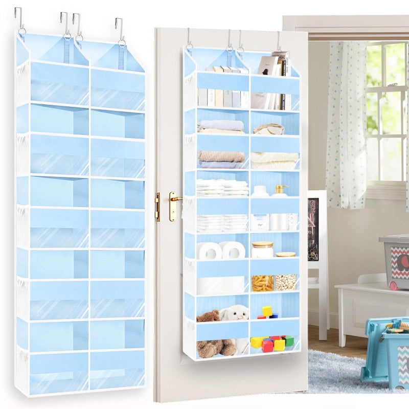 Ofiray-home Blue Over the Door Organizer 5 Tiers, Extra Large Behind Door Storage of 10 Compartments, 80 lbs Weight Capacity Hanging Storage Organizer with Clear Window Kids Toys, Shoes, Diapers, Room storage - Image 1