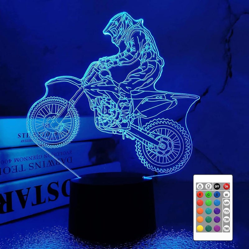 FULLOSUN Dirt Bike Gifts, Motocross 3D Night Light for Kids for Xmas Holiday Birthday Gifts for Kids Motorcycle Fan with Remote Control 16 Colors Changing + 4 Changing Mode + Dim Function - Image 1