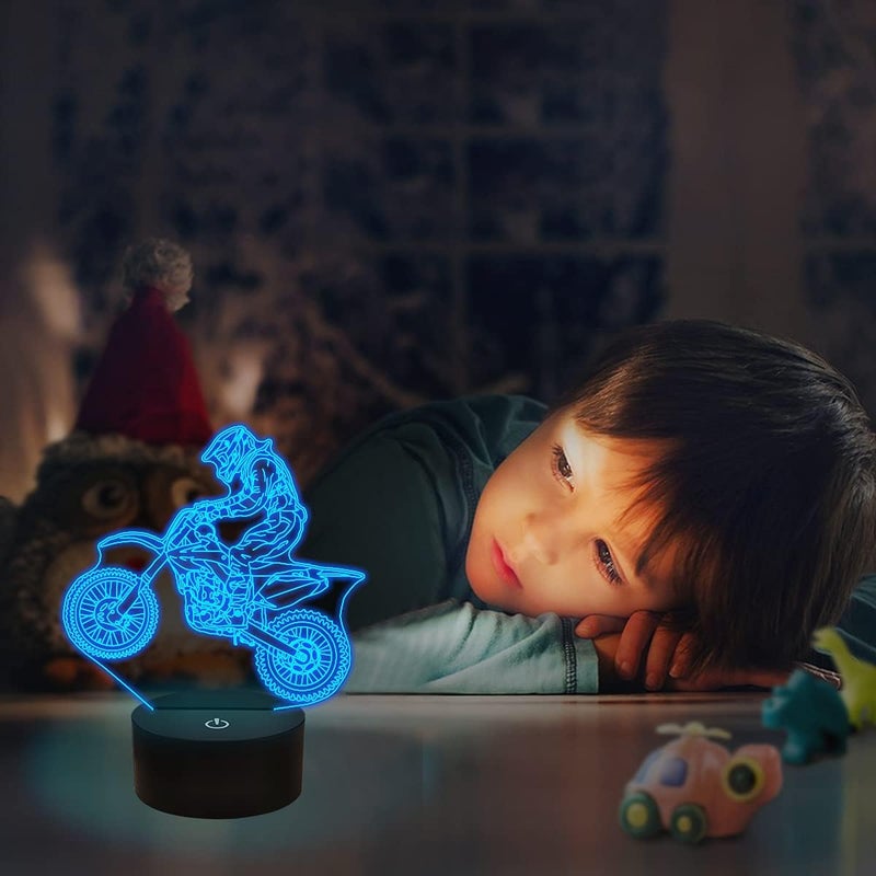 FULLOSUN Dirt Bike Gifts, Motocross 3D Night Light for Kids for Xmas Holiday Birthday Gifts for Kids Motorcycle Fan with Remote Control 16 Colors Changing + 4 Changing Mode + Dim Function - Image 4