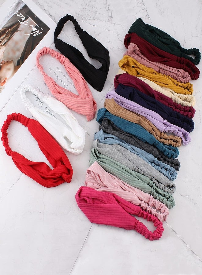 AHONEY 20 PACK Head Bands for Women's Hair Twist Headband Stretchy Workout Elastic Fabric Solid Color Turban Headbands Hair Bands Hair Accessories for Women Fashion Sport YogH - Image 5