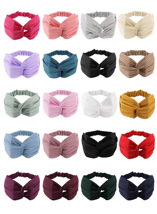 AHONEY 20 PACK Head Bands for Women's Hair Twist Headband Stretchy Workout Elastic Fabric Solid Color Turban Headbands Hair Bands Hair Accessories for Women Fashion Sport YogH - Image 1