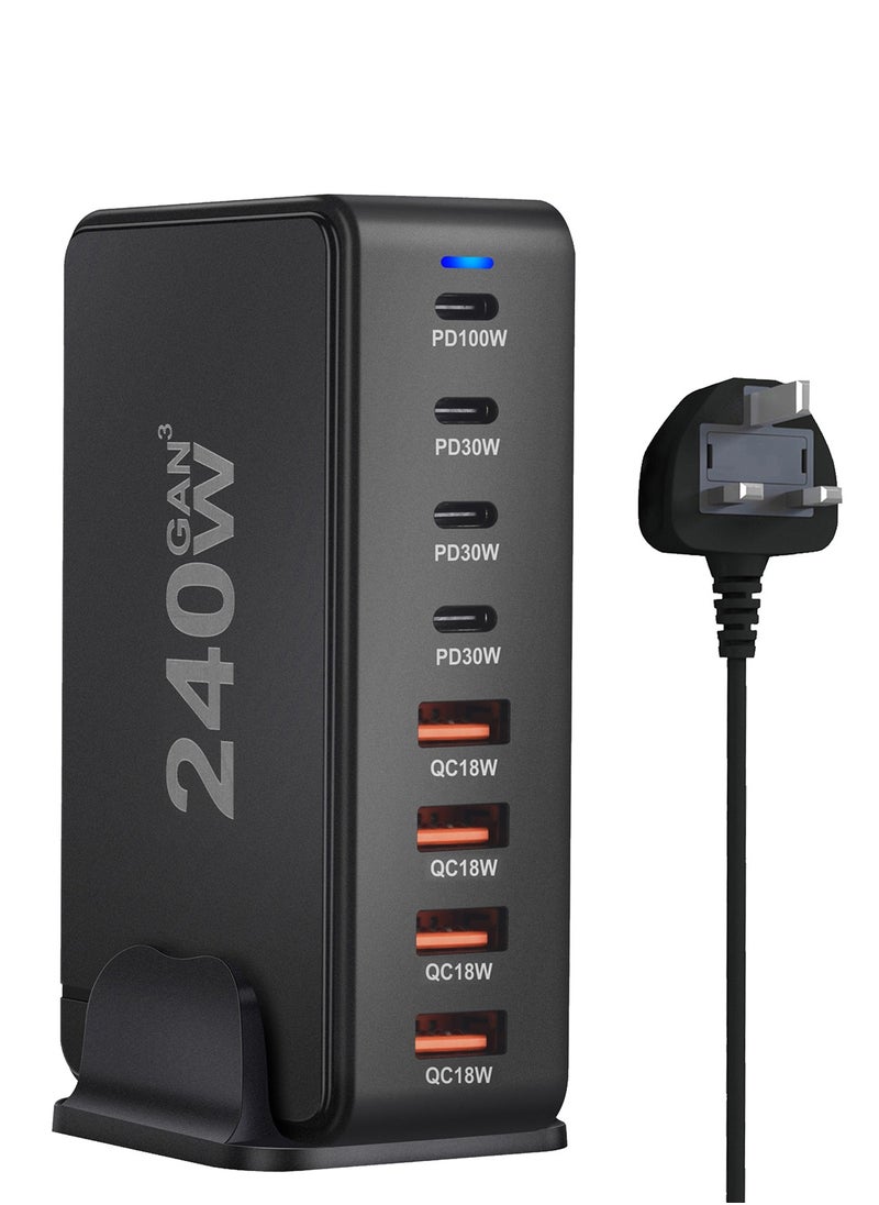 infino 240W USB C Charger Charging Station - 4 Type-C Ports (100W, 3x 30W) and 4 USB Ports (QC18W) - GaN Technology - Certified for Macbook, iPhone, Galaxy, iPad, Honor and More - 1.5m Power Cord  - Image 1