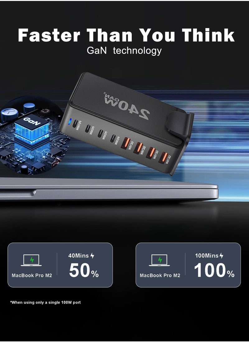 infino 240W USB C Charger Charging Station - 4 Type-C Ports (100W, 3x 30W) and 4 USB Ports (QC18W) - GaN Technology - Certified for Macbook, iPhone, Galaxy, iPad, Honor and More - 1.5m Power Cord  - Image 2