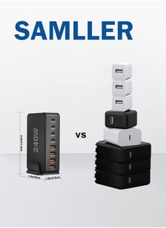 infino شاحن USB C بقوة 240W محطة شحن - 4 منافذ Type-C (100W، 3x 30W) و4 منافذ USB (QC18W) - تقنية GaN - معتمد لأجهزة Macbook وiPhone وGalaxy وiPad وHonor والمزيد - سلك طاقة بطول 1.5م  - Image 5