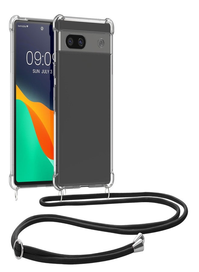 كي دابليو موبايل جراب كروسبودي من kwmobile متوافق مع هاتف جوجل بيكسل 7a - غطاء هاتف شفاف من مادة TPU مع حزام تعليق - أسود/شفاف - Image 1