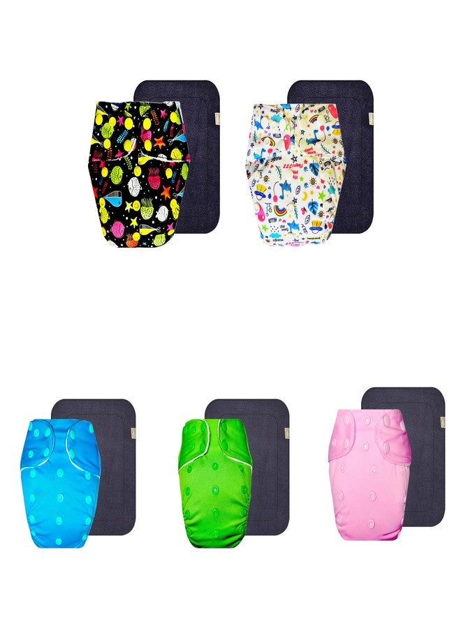 Dumbledo Premium Cloth Diaper with Gray Insert (Pack of 5) | Soft & Gentle | Breathable | Easy to Clean | Perfect for Indian Summers | 3 Months - 3 Years | Unisex Baby - Image 1