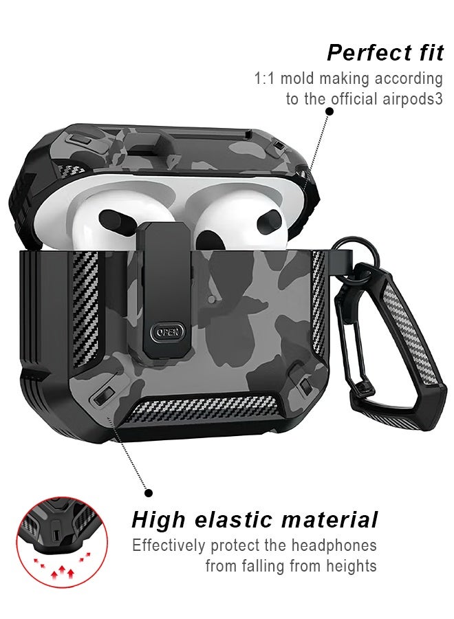 Wish Plus Airpods Case For 3 Generation With Anti-Lost Lock Keychain, Hard Shell,Drop-Proof Andshock-Resistant Airpods Cover With Carabiner, Suit For Mountaineering, Hiking, Cycling (Grey) - Image 2