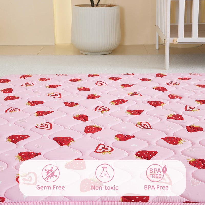 Viviland Baby Play Mats for Floor, Thicken Cushioning Padding Foam Playmate for Baby and Toddlers Infants, 50" x 50" Playpen Mat, Non-Slip & Machine Washable - Pink Strawberry - Image 5
