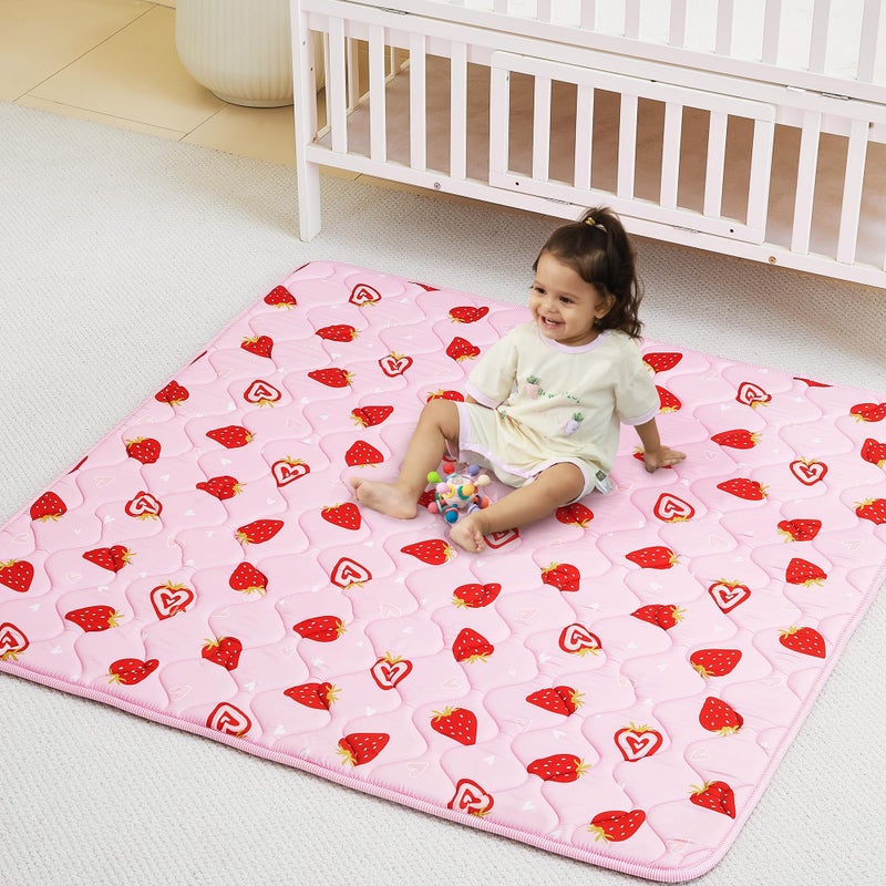 Viviland Baby Play Mats for Floor, Thicken Cushioning Padding Foam Playmate for Baby and Toddlers Infants, 50" x 50" Playpen Mat, Non-Slip & Machine Washable - Pink Strawberry - Image 1