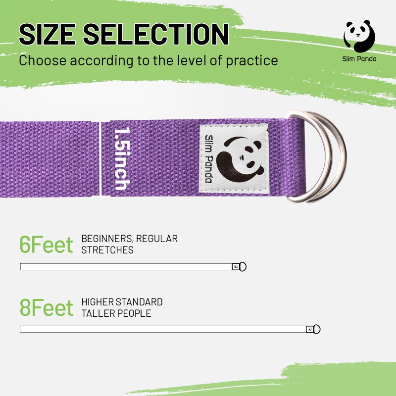 Slim Panda Yoga Strap for Stretching, (10+ Colors,6 Feet/8 Feet) Yoga Bands with Adjustable D-Ring Buckle, Cotton Yoga Belt for Fitness, Yoga, Pilates, Physical Therapy, Improve Flexibility - Image 2