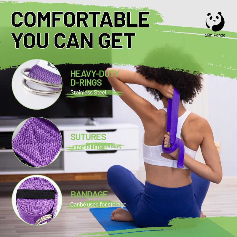 Slim Panda Yoga Strap for Stretching, (10+ Colors,6 Feet/8 Feet) Yoga Bands with Adjustable D-Ring Buckle, Cotton Yoga Belt for Fitness, Yoga, Pilates, Physical Therapy, Improve Flexibility - Image 3