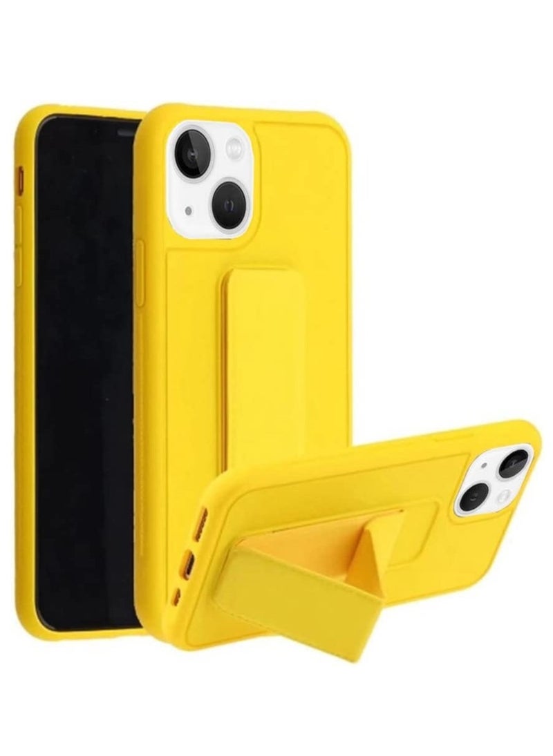 Raxoom Hand Grip Foldable Magnetic Kickstand Wrist Strap Finger Grip Case Cover For Apple iPhone 14 Plus 6.7 inch Yellow - Image 1
