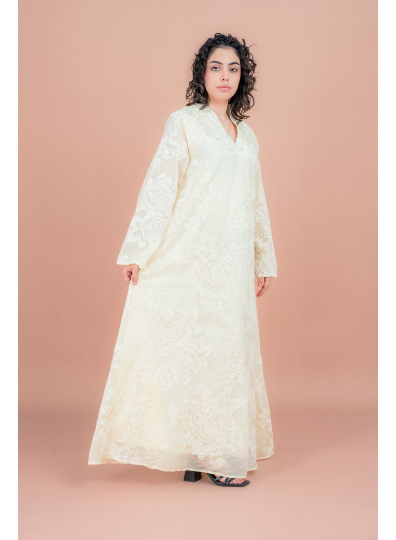 اكسا جلابية مطرزة بالزهور أصفر - Image 3