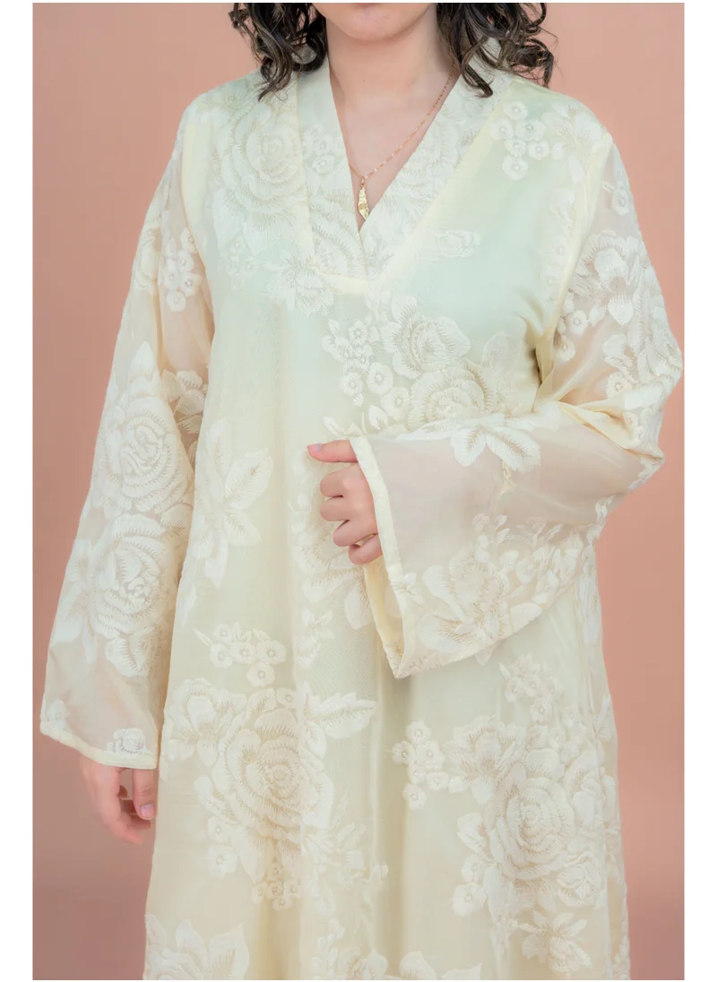 IKKXA Floral Embroidered Jalabiya IK6008 Yellow