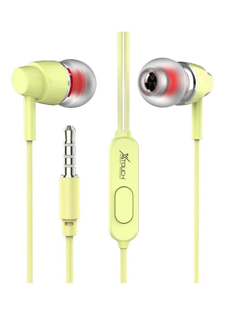 XT BLAST BASS Classic Wired Earphones With Mic Volume Control Passive Noise Cancelling Earphones With 3.5mm Jack And Built In Woofer Best Sound Compatible With Smartphones And Laptops Yellow - Image 1
