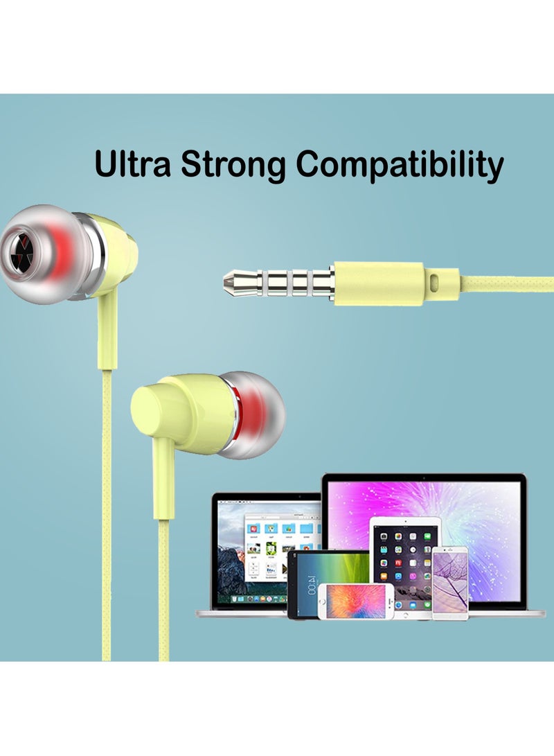 XT BLAST BASS Classic Wired Earphones With Mic Volume Control Passive Noise Cancelling Earphones With 3.5mm Jack And Built In Woofer Best Sound Compatible With Smartphones And Laptops Yellow - Image 2