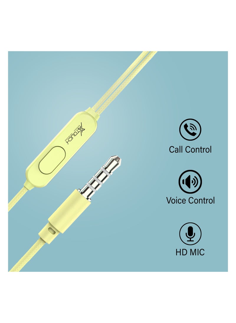 XT BLAST BASS Classic Wired Earphones With Mic Volume Control Passive Noise Cancelling Earphones With 3.5mm Jack And Built In Woofer Best Sound Compatible With Smartphones And Laptops Yellow - Image 3