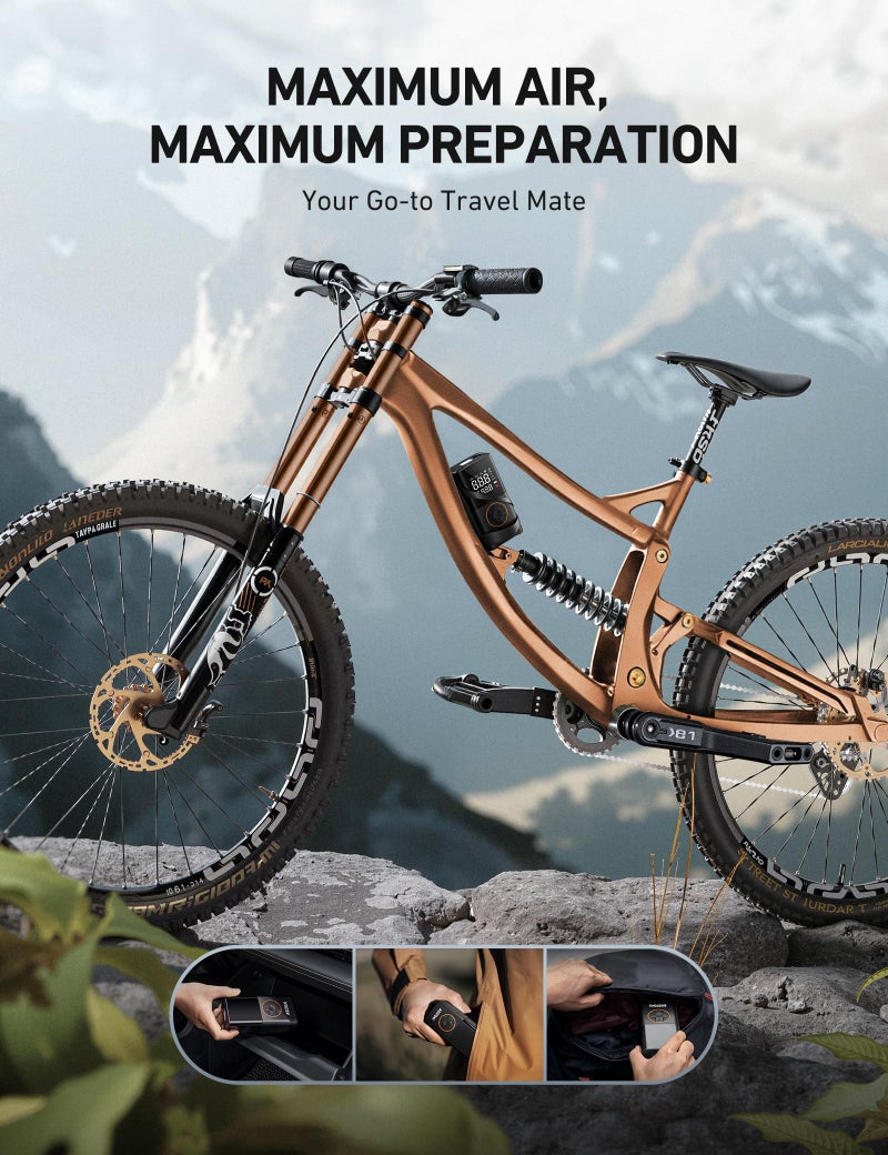 AstroAI Wireless Electric Air Pump, Portable Battery Bicycle Pump with All Valves, LED Light, Rechargeable Tyre Pump for Bicycle, E-Bike, Car, Motorcycle, Balls, Black - Image 3