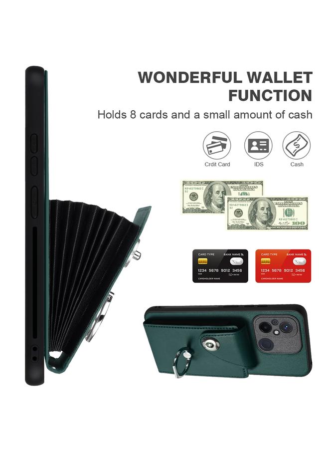 erorex Case For Xiaomi Redmi 12C/11A Organ Card Bag Ring Holder PU Phone Case with Lanyard - Image 4