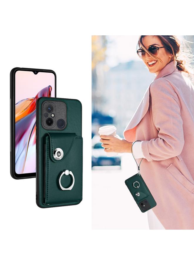 erorex Case For Xiaomi Redmi 12C/11A Organ Card Bag Ring Holder PU Phone Case with Lanyard - Image 5