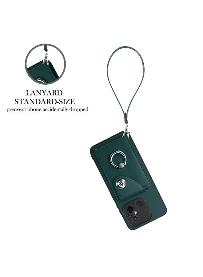 erorex Case For Xiaomi Redmi 12C/11A Organ Card Bag Ring Holder PU Phone Case with Lanyard - Image 3