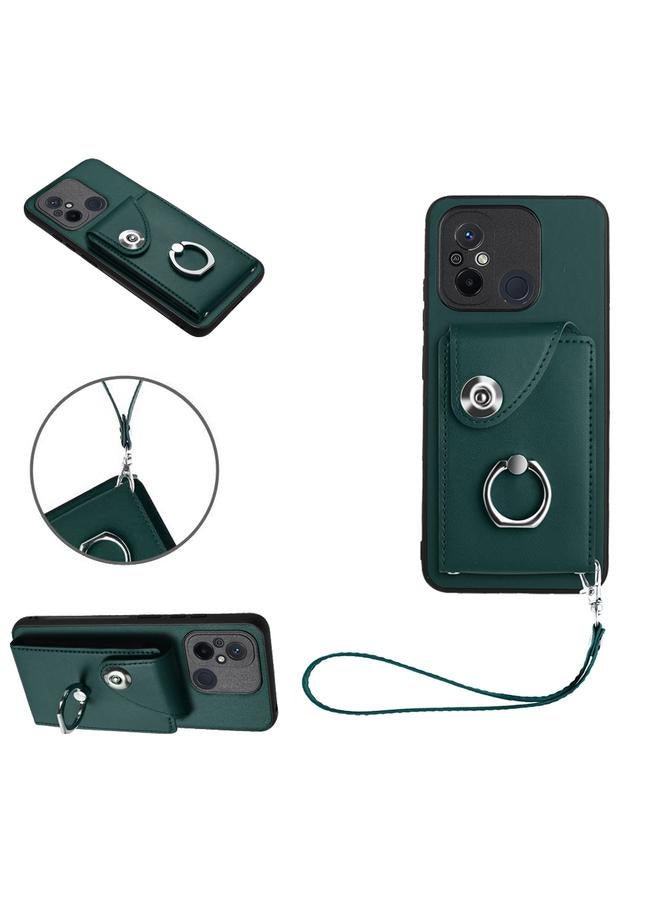 erorex Case For Xiaomi Redmi 12C/11A Organ Card Bag Ring Holder PU Phone Case with Lanyard - Image 1
