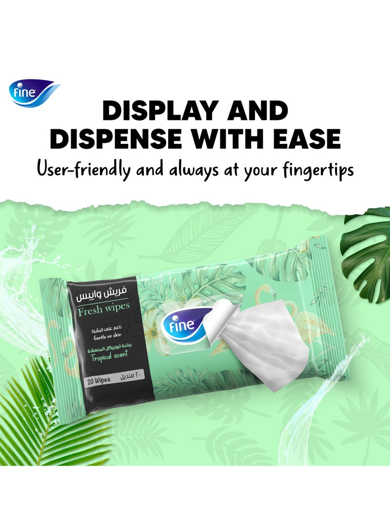 Fine مناديل مبللة متعددة الاستخدامات برائحة استوائية 20 ورقة عبوة من 4 - Image 4