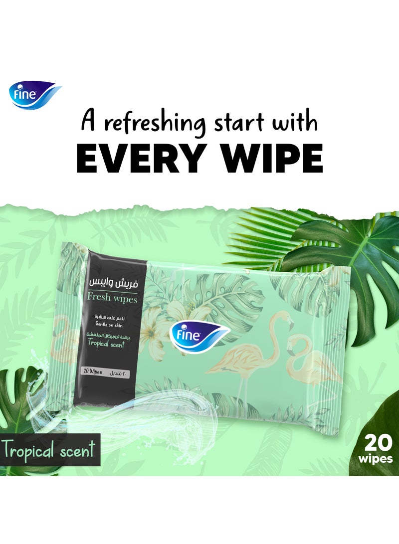 Fine مناديل مبللة متعددة الاستخدامات برائحة استوائية 20 ورقة عبوة من 4 - Image 2